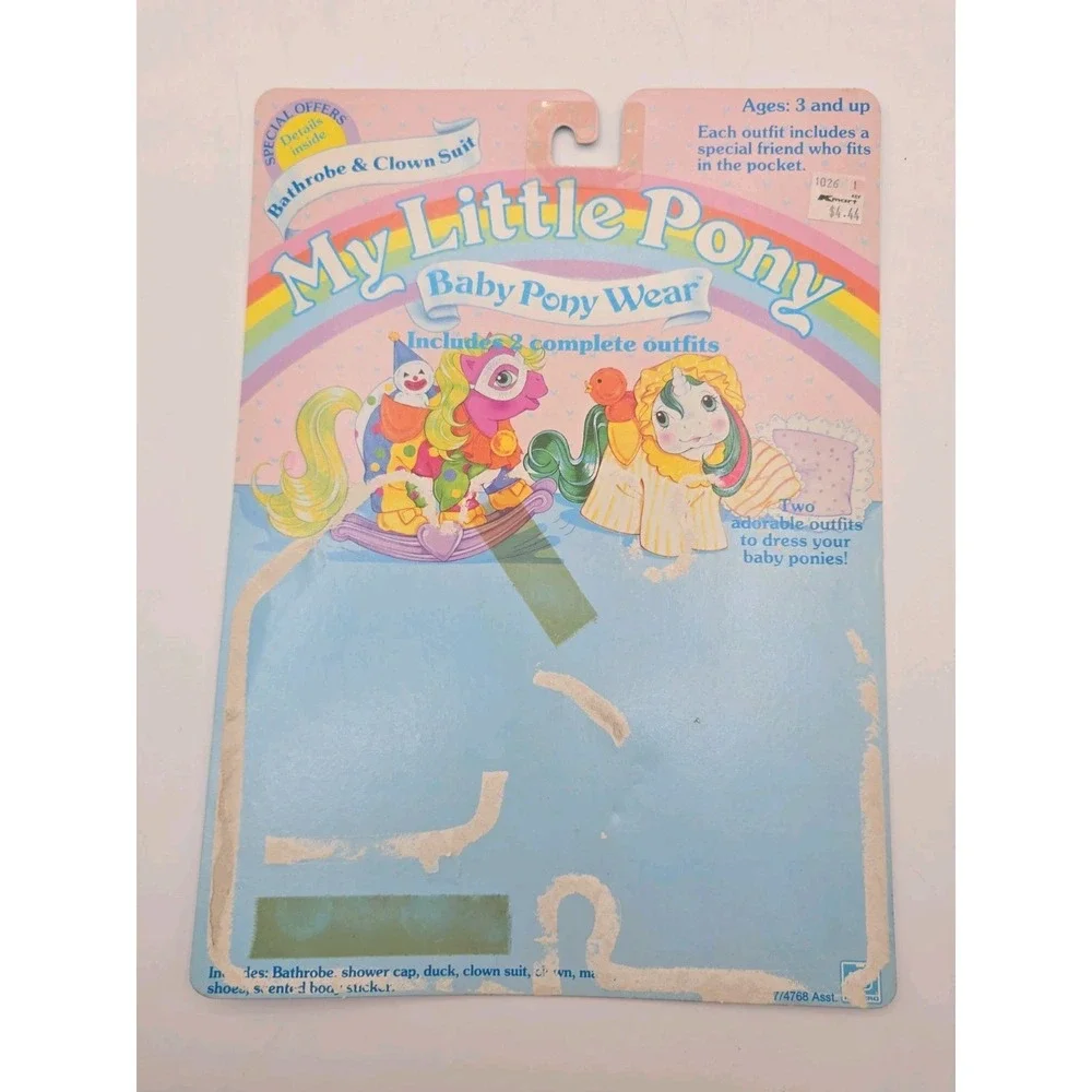 Vintage 1986 Hasbro My Little Pony Baby Pony Wear Bathrobe & Clown Suit U308B